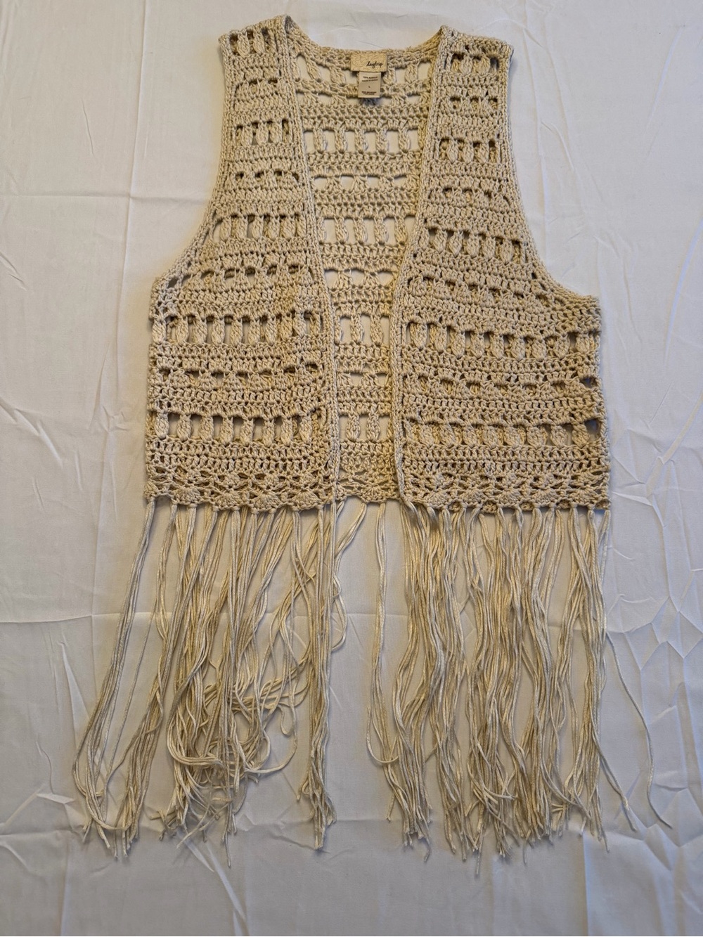 Daytrip Crochet Fringe Vest in Beige